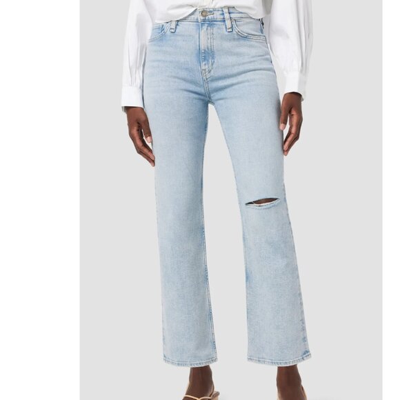 Hudson Remi High-Rise Straight Ankle Jean - Light Wash Distressed Wide Leg Pants - Picture 1 of 9